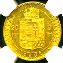 1882 Austria Hungary Gold Coin 20 Francs 8 ft NGC Gem