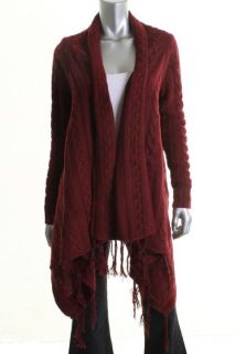 Autumn Cashmere New Red Fringe Trimmed Cable Knit Open Front Cardigan 