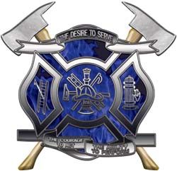 Maltese Cross Axes Firefighter Inferno Blue Decal FF95