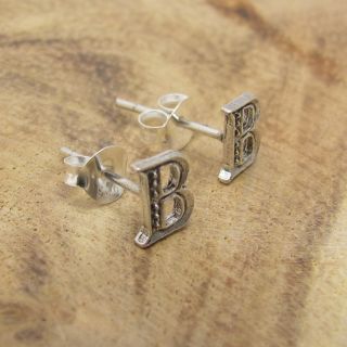 earrings plain cute initial letter b 925 silver stud earrings