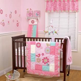 Pink Flower Baby Girl Cheap Discount Nursery 4pc Crib Bedding Set 