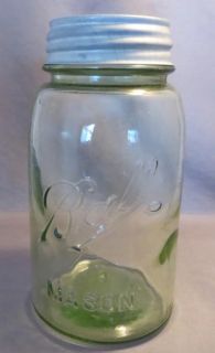 vintage quart ball mason fruit canning jar green