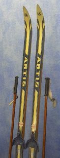 Vintage Set Wooden 75 Hickory Skis Bamboo Poles