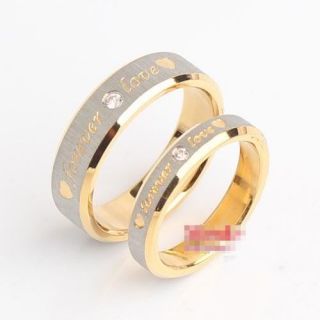   Engraved His Her Matching Golden Titanium Ring Wedding Bands