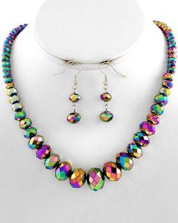 vintage aurora borealis glass crystal necklace earrings set