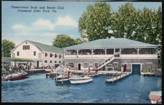 Conneaut Lake PA Observation Dock Beach Club Vtg PC Postcard