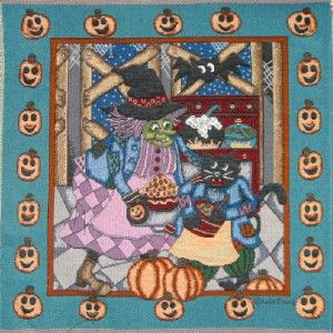 Halloween Witch Cat Tapestry Panel Fabric Unfinished