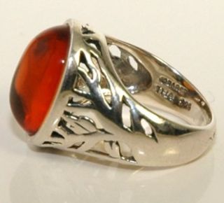Vintage Barse 925 Sterling Silver Orange Amber Stunning Filigree Ring 