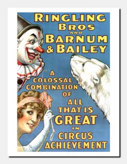 Barnum and Bailey Circus Poster With Clown Polar Bear and Dancer