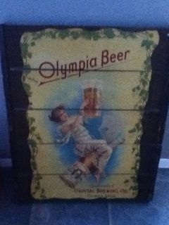   Vintage Olympia Girl Beer Sign WOOD Bachelor Pad Bar Ensignia Antique