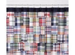 NEW Pottery Barn Kids MADRAS Shower Curtain navy blue red patchwork 