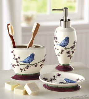   Bird Bathroom Accessory Set Blue Bird Floral Bath Decor