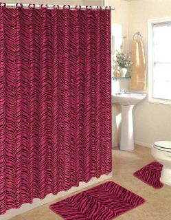 4pcs Bath Rug Set Zebra Pink Print Bathroom Rug Shower Curtain Mat 
