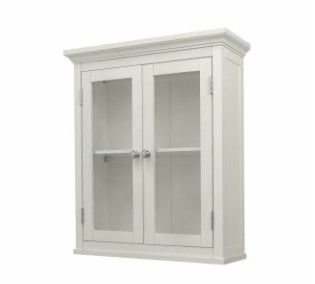 New White Bathroom Wall Storage Cabinet w Glass Doors