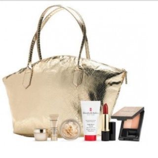 ELIZABETH ARDEN GIFT SET Gold Bag with 6 Beauty Products New