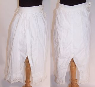Vintage Victorian Steampunk White Cotton Eyelet Lace Long Bloomers 