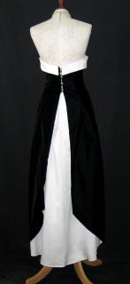 McClintock Black Ivory Satin Velvet Rhinestone Dress Gown Size 4 