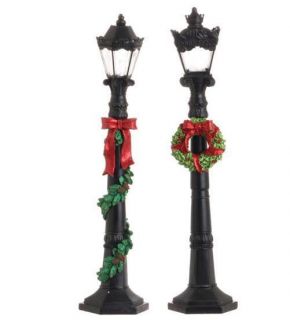 Set of Two 19 Battery Operated Dickens Christmas Street Lamp Post RAZ 