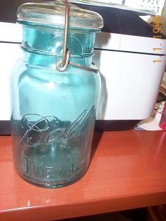 vintage mason jar w lid Ball pat D Ifrsl July 14 1908 blue excl