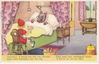 Little Red Riding Hood Wolf in Bed Grandma M Guthschmidt Postcard 