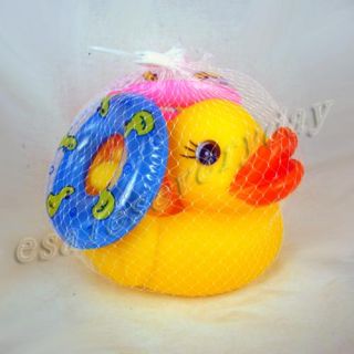 Funny Squeak Baby Bath Toy Rubber Race Ducks Lifebelt