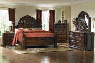 New 4pc Spanish Bay Dark Brown Cherry Wood Bedroom Set