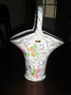 Baum Brothers Formalities Porcelain Basket Vase Butterfly Designs 