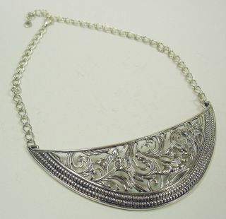 BARSE 16 Sterling Silver Deeply Carved Floral Centerpiece Bib Necklace