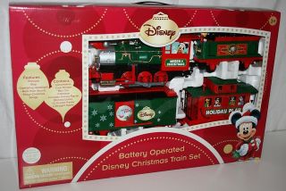 DISNEY MICKEY MOUSE BATTERY OPERATED HOLIDAY TRAIN SET; PLAYS 