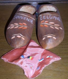 Vintage Belgium Souvenir Wood Dutch Shoes Kerchief