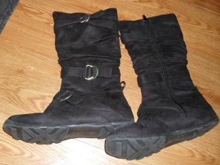 EC $59 Womens Street Feet Kindy Black Suede Fashion Winter Boots Sz 7 