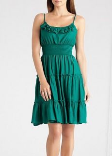 New Marciano Guess Bayliss Peasant Tiered Dress Ruffle Top Green XS S 