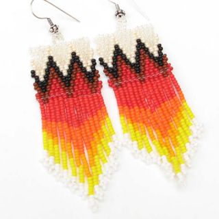 Red Yellow Native Style Mountain Range Beaded Earrings