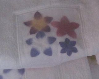 Plush White w Pastel Flowers Towel Set 2 Bath 2 Hand
