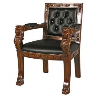 Beardsley Heralic Lion Armchair with Black Leather Design Toscano 