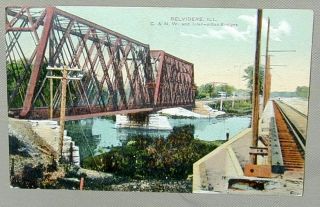 Belvidere, Illinois C. & N. W. and later urban Bridges Postcard by W 