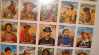 Legends of The West Pane of 20 Pristine Stamps in Glass not Hinged 