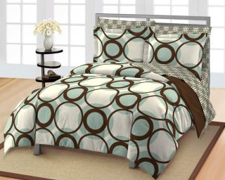 aqua blue brown geometric circles bed in a bag queen