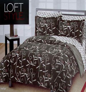   Tulips Floral Gray Queen Comforter Sheets 7pc Bedding Set New