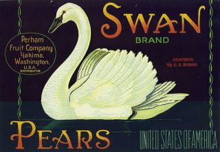 brand swan variation type pear origin yakima wa circa 1920 dist litho