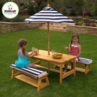 Our Outdoor Table and Bench Set with Cushions & Umbrella is perfect 