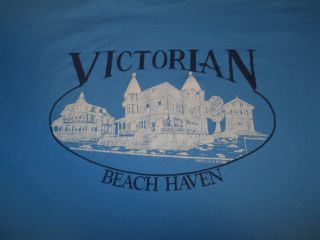 Vintage 80s Victorian Beach Haven Long Beach Island LBI Cotton Blue T 