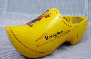 Vintage Yellow Heineken Holland Beer Wood Wooden Dutch Shoe Clog 