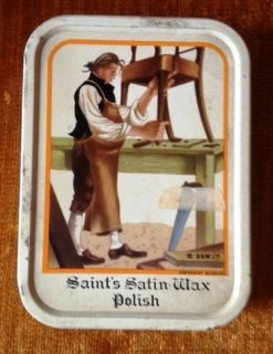 Saints Satin Wax Polish tin,advertising, Baker Furniture Inc, cabinet 