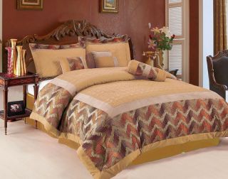   Camel Orange Chenille Comforter Set Bed in A Bag Queen Size