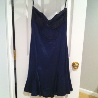 Bebe Strapless Tube Silk Cocktail Party Dress in Black Navy XS Extra 