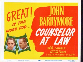   Original Movie Poster John Barrymore BEBE Daniels William Wyler