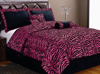   Hot Pink Zebra Bedding Short Fur Comforter set Twin Queen King Curtain