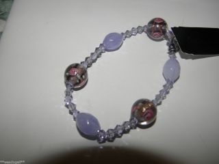 Cookie Lee Lavender Candy Stretch Bracelet $16 Hand Blown Glass Art 