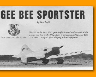 Radio Control Plan Gee Bee Sportster Scale RC Model Airplane Plans 